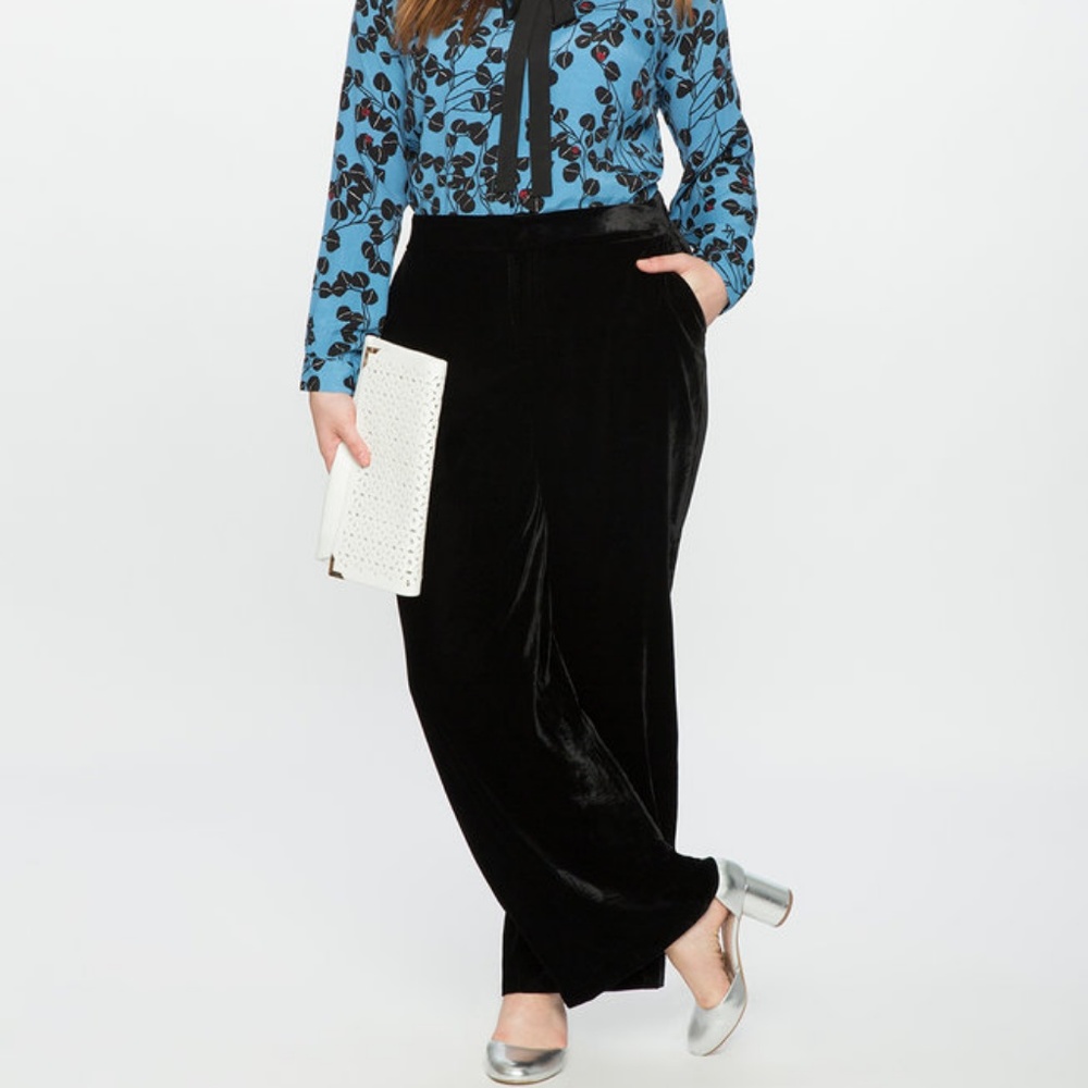 Eloquii Black Velvet Flare Leg Trouser